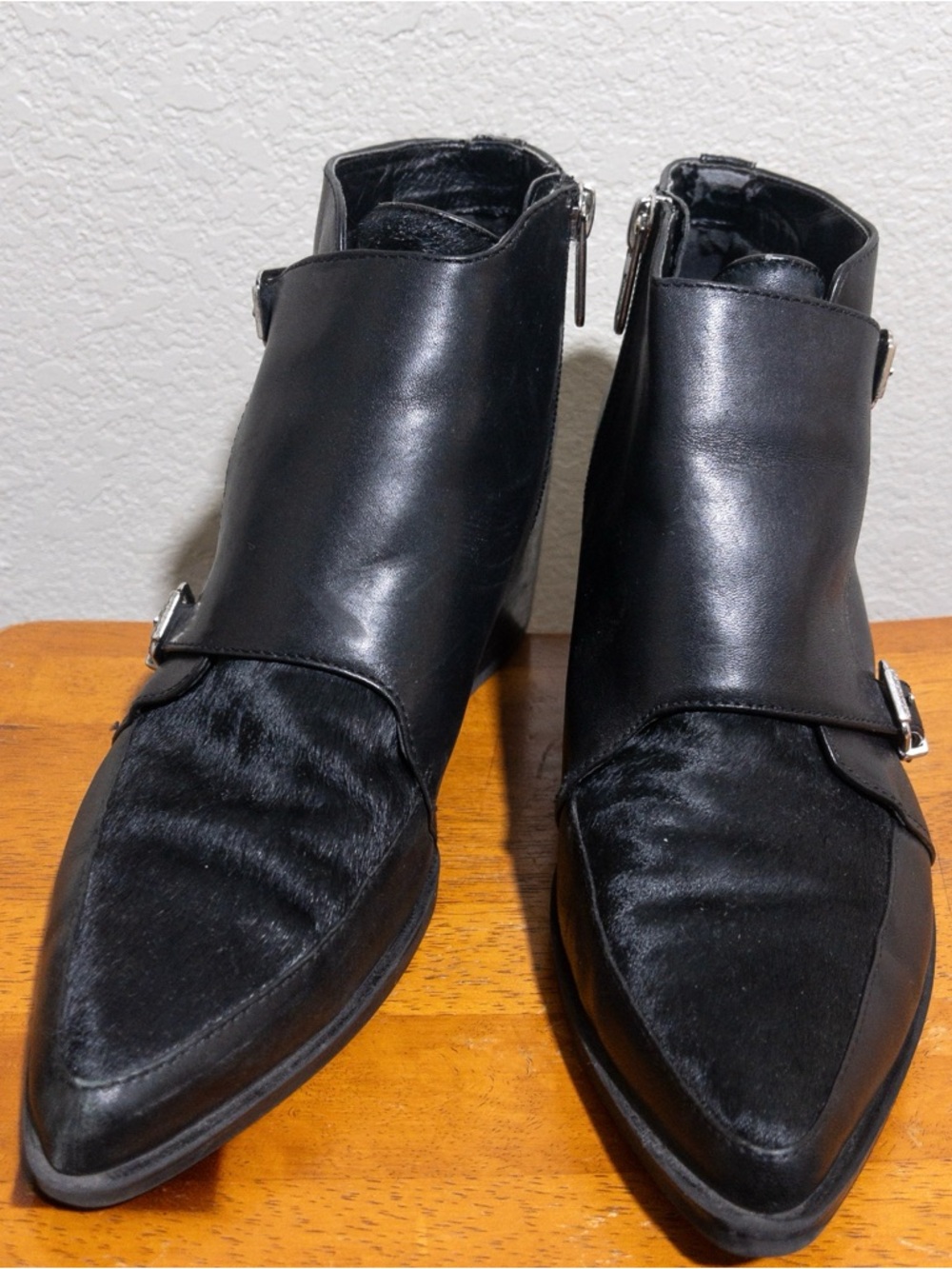 Sam Edelman Circus Reese Monk Strap Booties 8 Black Silver Buckle Pointed Toe - Picture 7 of 15